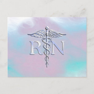 Silver Like RN Caduceus Medical Mother Pearl Postcard