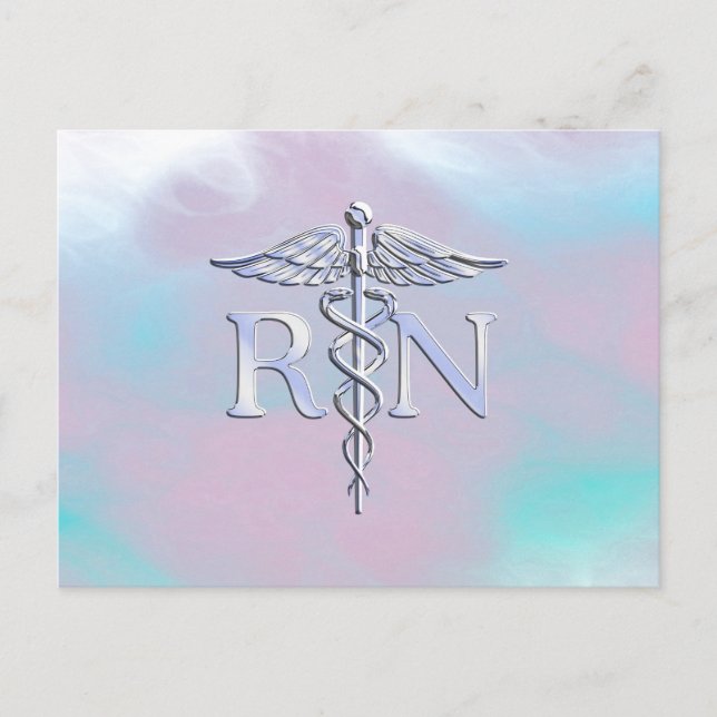 Silver Like RN Caduceus Medical Mother Pearl Postcard (Front)