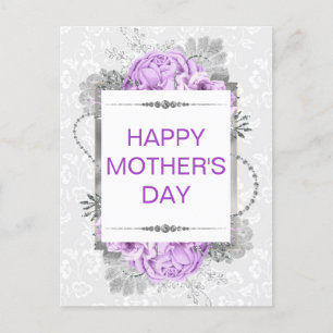 Silver & Lilac Flowers & Glitter Mother's Day Postcard