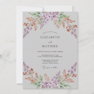 Silver Lilac Leaf Wedding Invitation