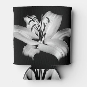Silver Lily: Monochrome Floral Elegance. Can Cooler
