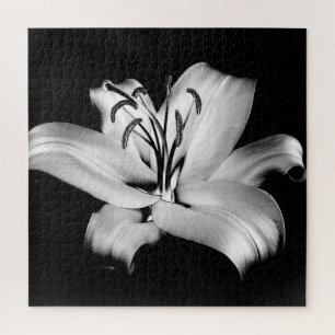Silver Lily: Monochrome Floral Elegance. Jigsaw Puzzle