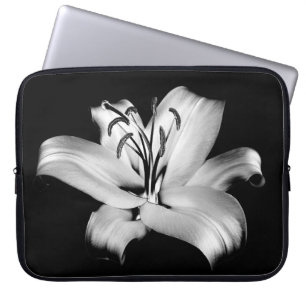 Silver Lily: Monochrome Floral Elegance. Laptop Sleeve