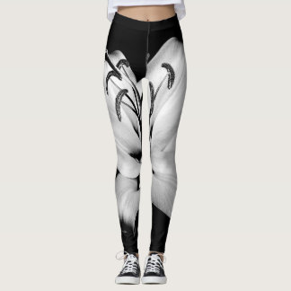 Silver Lily: Monochrome Floral Elegance. Leggings