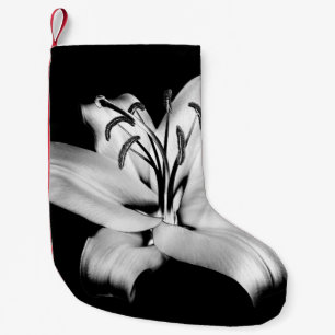 Silver Lily: Monochrome Floral Elegance. Small Christmas Stocking