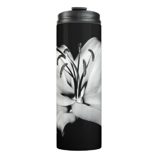 Silver Lily: Monochrome Floral Elegance. Thermal Tumbler