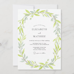 Silver Lime Leafy Wedding Invitation