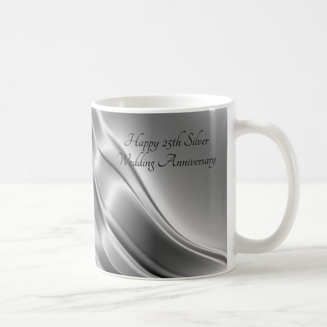 Silver Lines 25th Silver Wedding Anniversary Coffee Mug (Right)