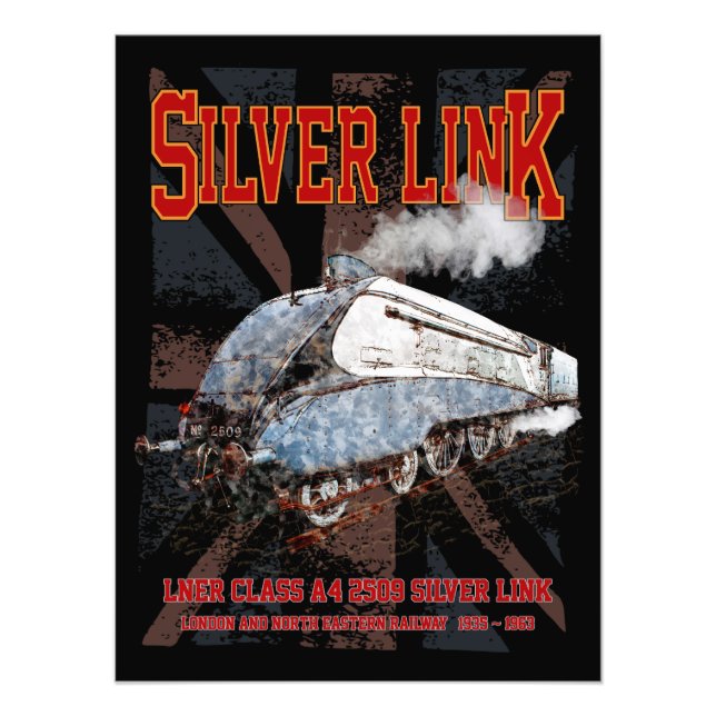 Silver Link LNER Class A4 2509 Locomotive UK flag Photo Print (Front)