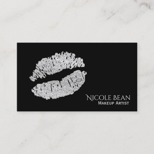 Silver Lips Faux Sparkle Kiss Beauty Makeup Chic Business Card (Front)