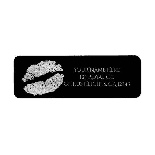 Silver Lips Faux Sparkle Kiss Beauty Makeup Party Return Address Label