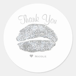 Silver Lips Kiss Makeup Beauty Glam Chic Custom Classic Round Sticker