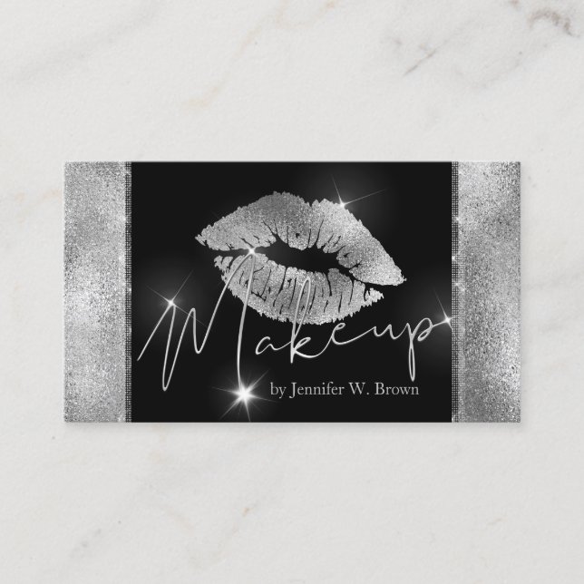 Silver Lipstick Makeup lips elegant luxury Business Card (Front)