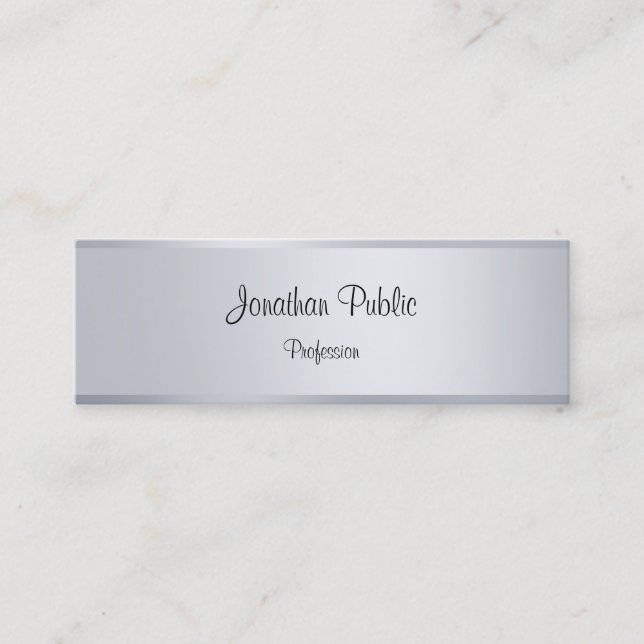 Silver Look Elegant Handwritten Script Template Mini Business Card (Front)