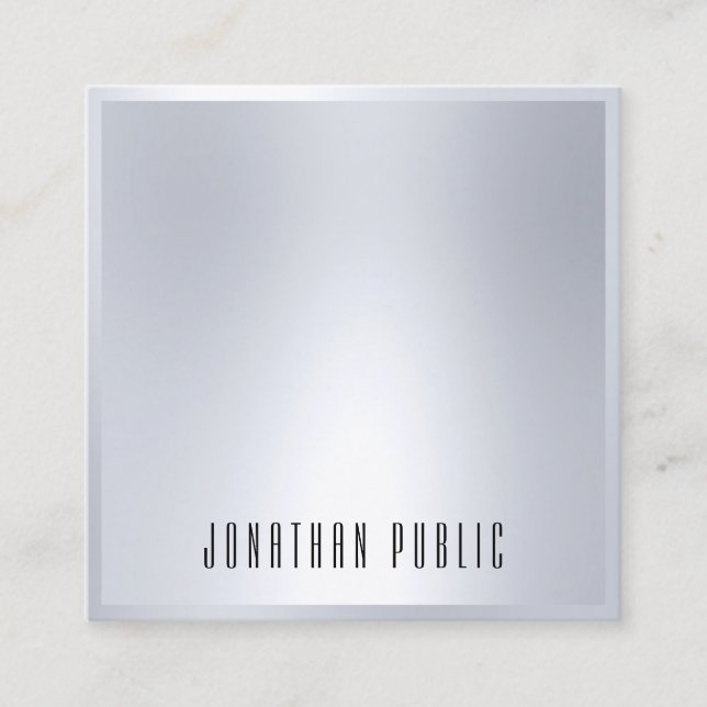 Silver Look Elegant Modern Template Glamourous Square Business Card (Front)