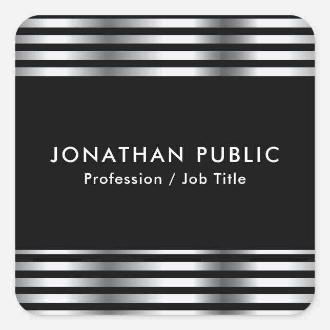 Silver Look Elegant Template Customisable Square Sticker (Front)