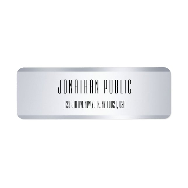 Silver Look Minimalist Template Return Address Label (Front)