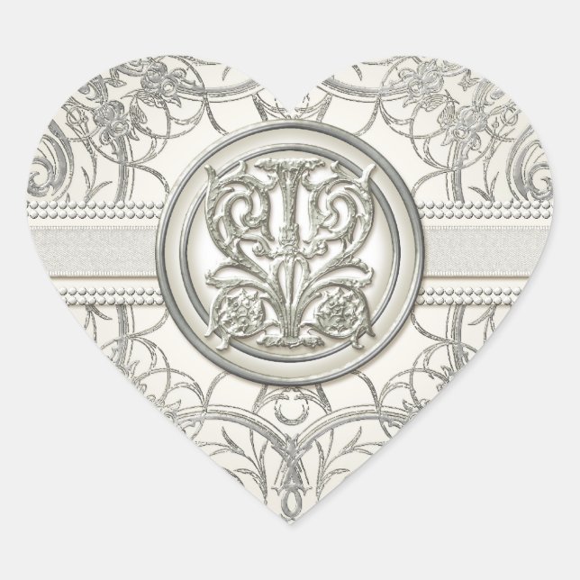 Silver Look Swirl Heart Elegant Wedding Seals (Front)