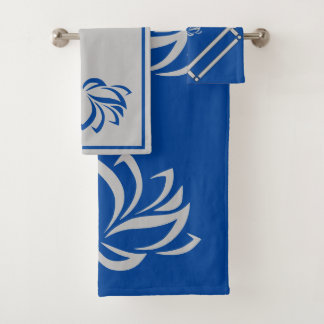 Silver Lotus and Royal Blue Bath Towel Set