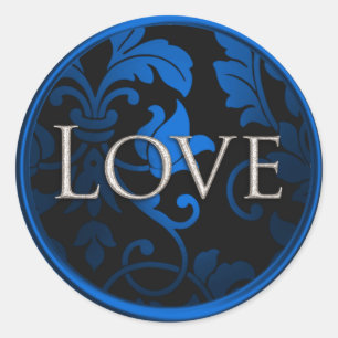 Silver Love Blue and Black Damask Envelope Seal