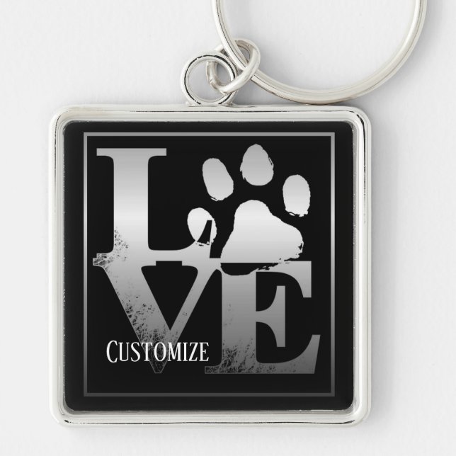 Silver Love Paws Personalised Key Chain (Front)