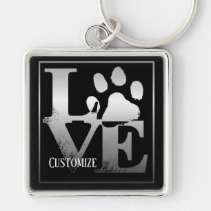 Silver Love Paws Personalized Key Chain