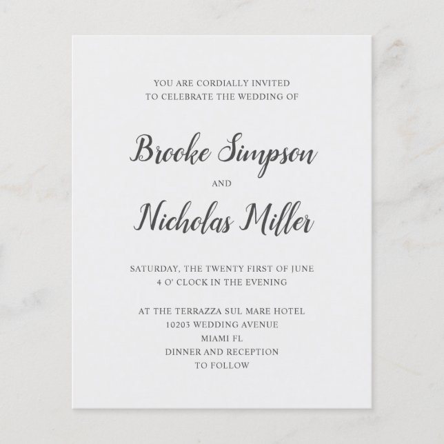 Silver LOW COST Simple Handwritten Minimal Wedding (Front)