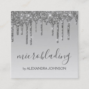 Silver Luxury Glitter Sparkle Microblading Square Business Card