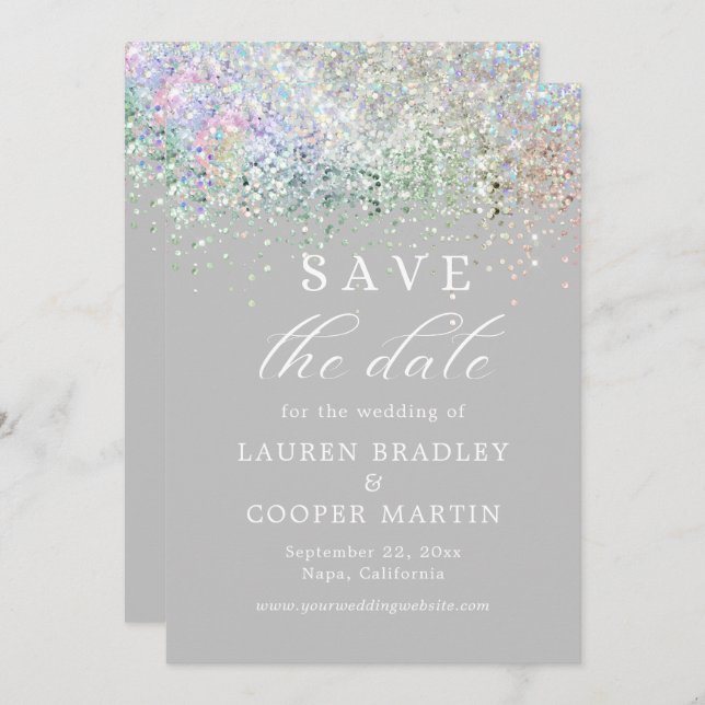 Silver Luxury Glitter Wedding Save The Date (Front/Back)