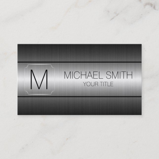Silver Luxury Stainless Steel Metal Monogram Business Card (Front)