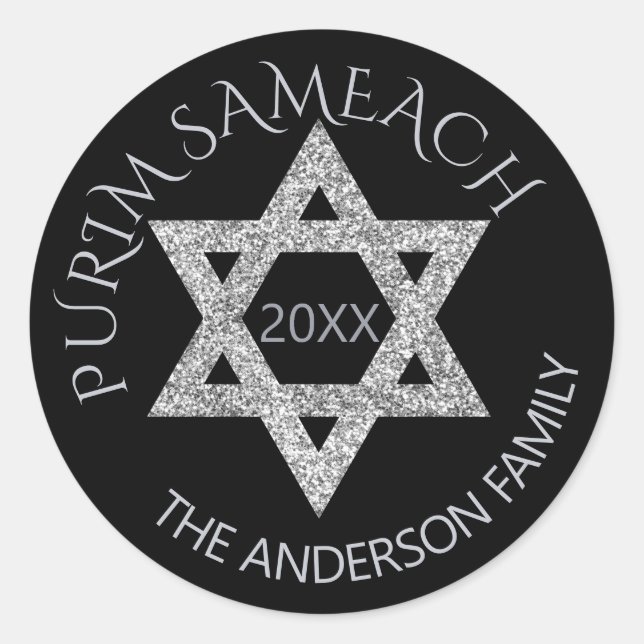 Silver Magen David Custom Purim Any Holiday Classic Round Sticker (Front)