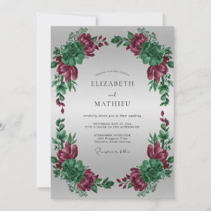Silver Magenta Peony Wedding Invitation