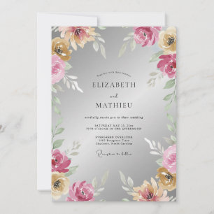 Silver Magenta Petal Wedding Invitation