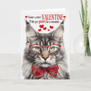 Silver Maine Coon Cat Feline Humour Valentine's Da Holiday Card