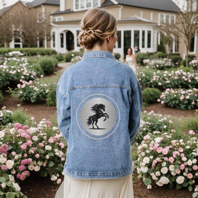 Silver Majestic Bucking Horse Denim Jacket (Wedding Back)