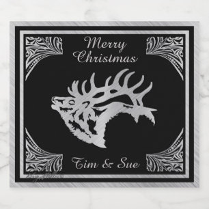 Silver Majestic Bull Elk Silhouette Beer Bottle Label