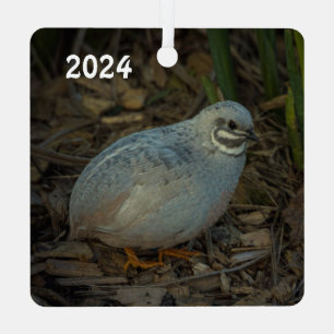 Silver Male Button Quail in the grass Metal Tree Decoration