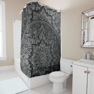 Silver Mandala Shower Curtain