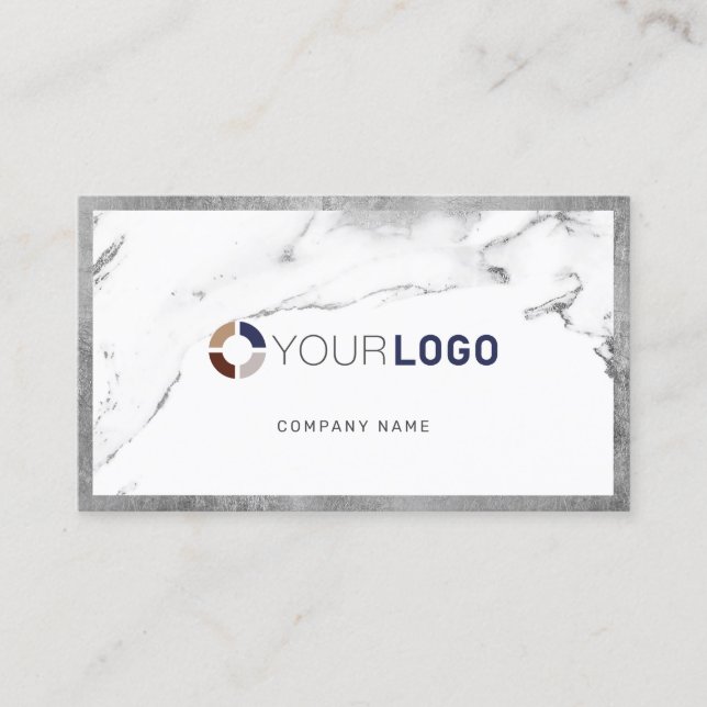 Silver marble custom company logo professional business card (Front)