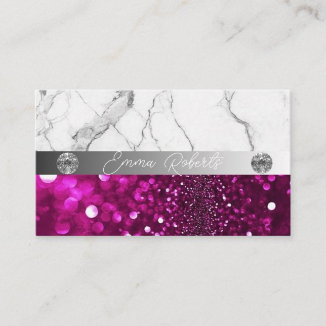 Silver Marble Dark Pink Diamond Coach Business Card (Front)