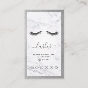 Silver & Marble Eyelash Beauty Loyalty Vertical Business Card