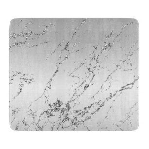 Silver Marble Glam Glitter  Cutting Board