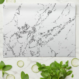 Silver Marble Glam Glitter  Tea Towel