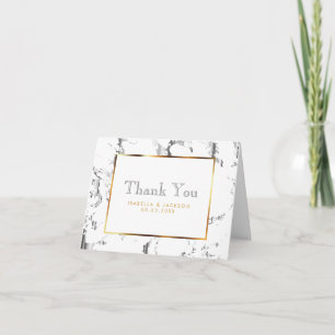 Silver Marble, Gold and White   - Thank You Card