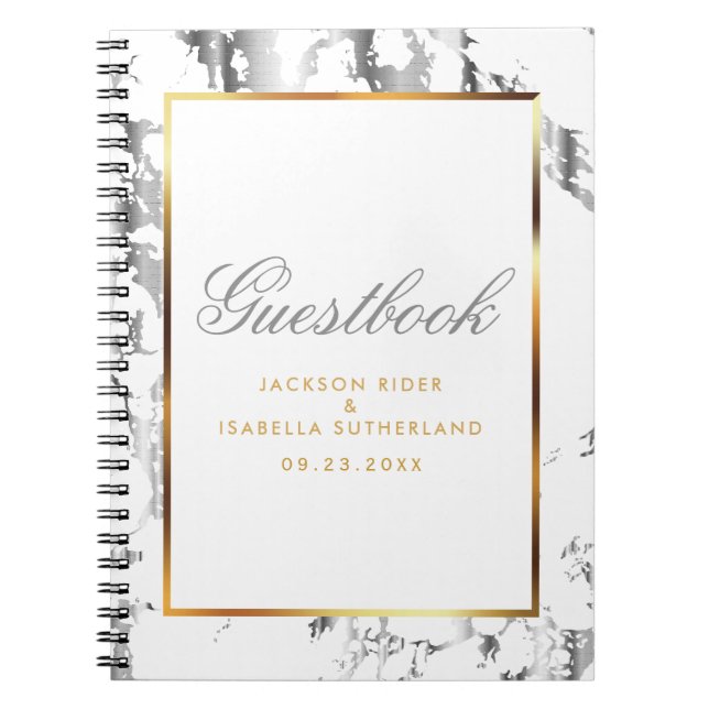 Silver Marble, Gold & White  - Guestbook Notebook (Front)