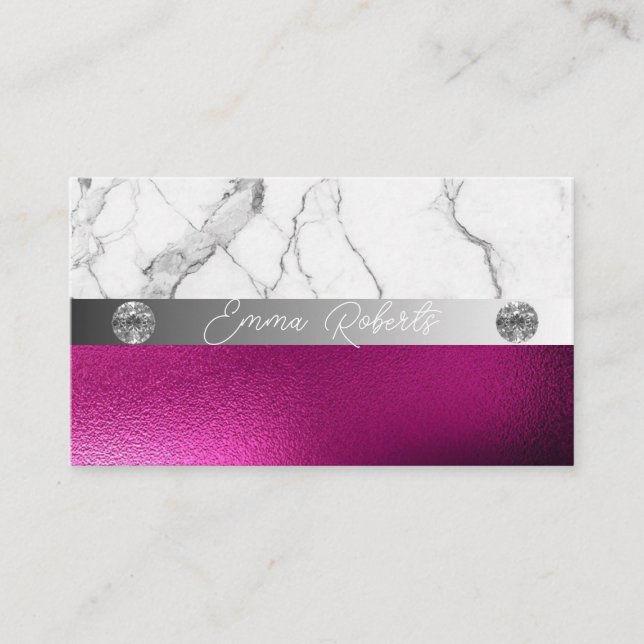 Silver Marble Pink Diamond Coach Business Card (Front)