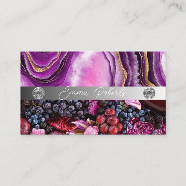 Silver Marble Pink Diamond Coach Business Card (Front)