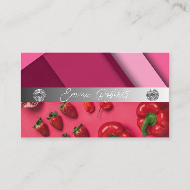 Silver Marble Pink Diamond Coach Business Card (Front)
