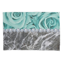 Silver Marble Roses Light Blue Standard Size