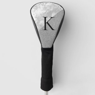 Silver Marble Silver Glitter Monogram Modern  Golf Head Cover